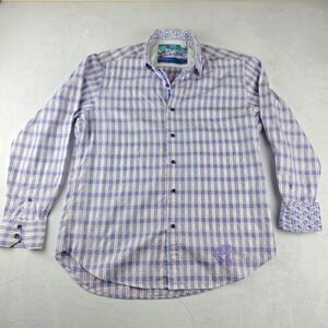 Robert Graham Men's L Plaid Button Down Long Sleeve Shirt, Embroidered‎ Details